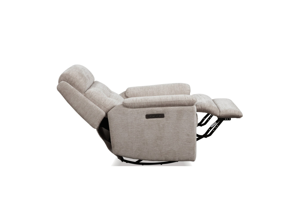 Sophisticated Oat Fabric Perfect Match Power Swivel Gliding Recliner with Power Headrest & Lumbar
