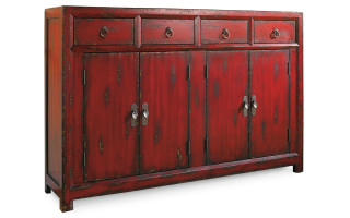 Hooker Furniture Living Room 58'' Red Asian Cabinet