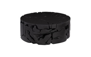 Teak Chunk Round Coffee Table, Black