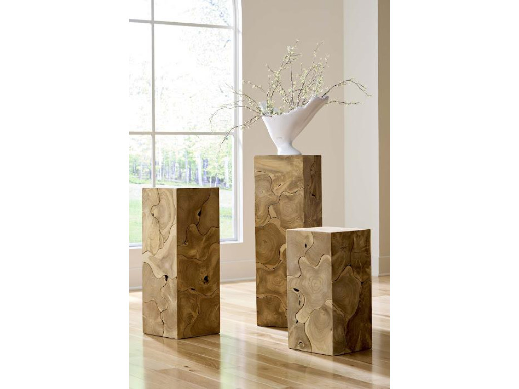 Teak Slice Pedestal, Square, Bleached , MD