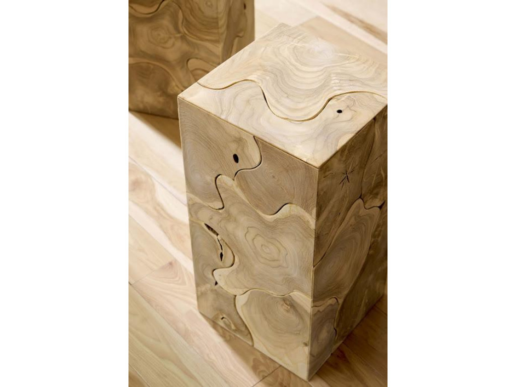 Teak Slice Pedestal, Square, Bleached , MD