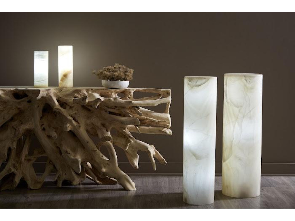 Onyx Lamp Pedestal, Cylindrical, White