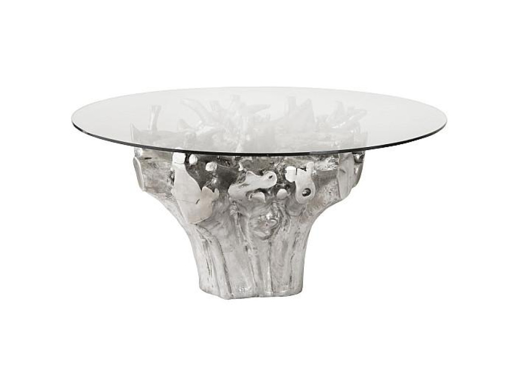 Cast Root Small Silver Dining Table Base, With Glass