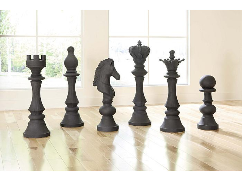 King Chess Sculpture, Cast Stone Black, Small