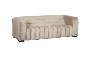 Imperial Sofa, Lush Taupe Quilting, Dark Brown Metal Frame