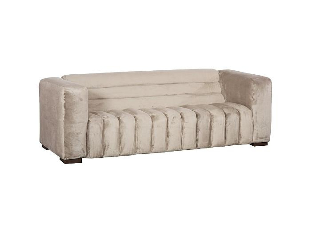 Imperial Sofa, Lush Taupe Quilting, Dark Brown Metal Frame