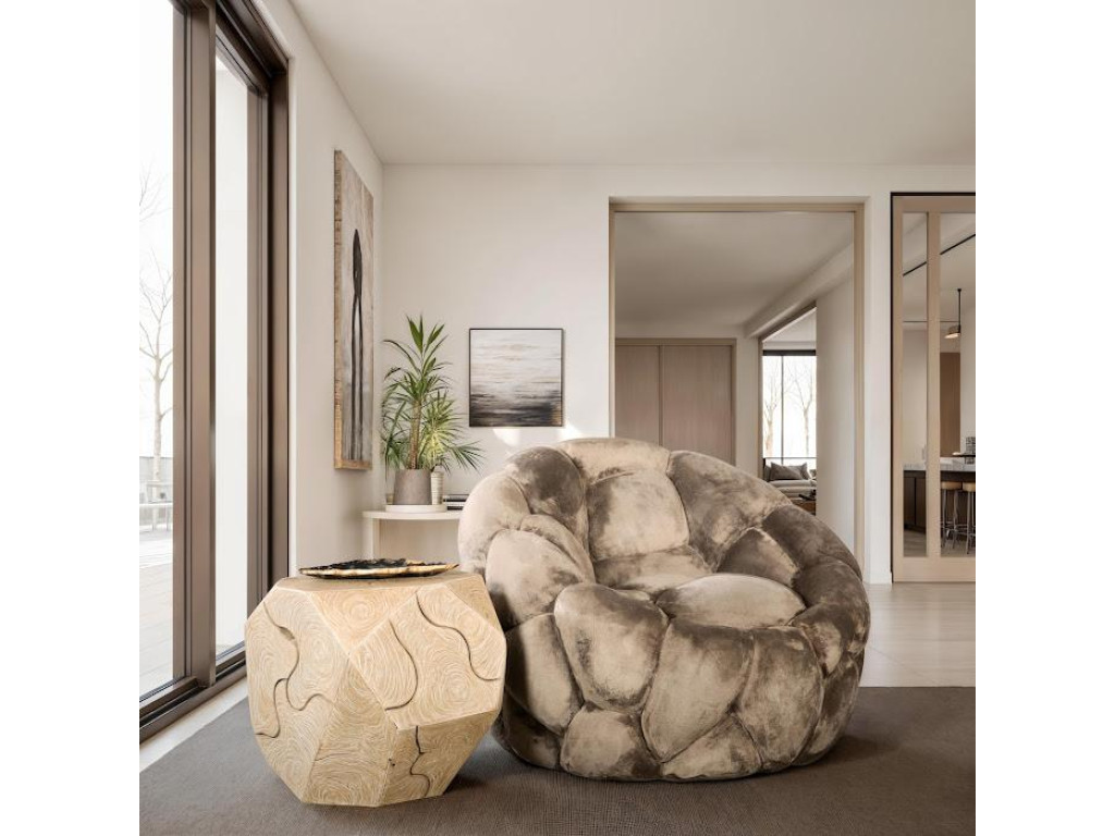 Conrad Lounge Chair, Lush Beige, Matte Black Metal Swivel Base