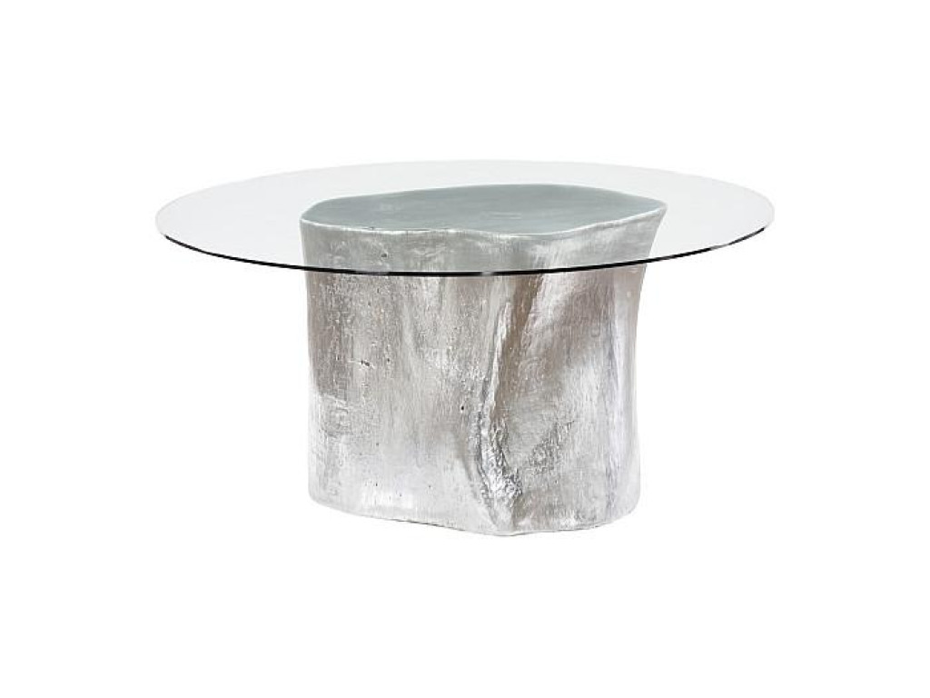 Log Dining Table, 60" Glass Top, Silver Leaf