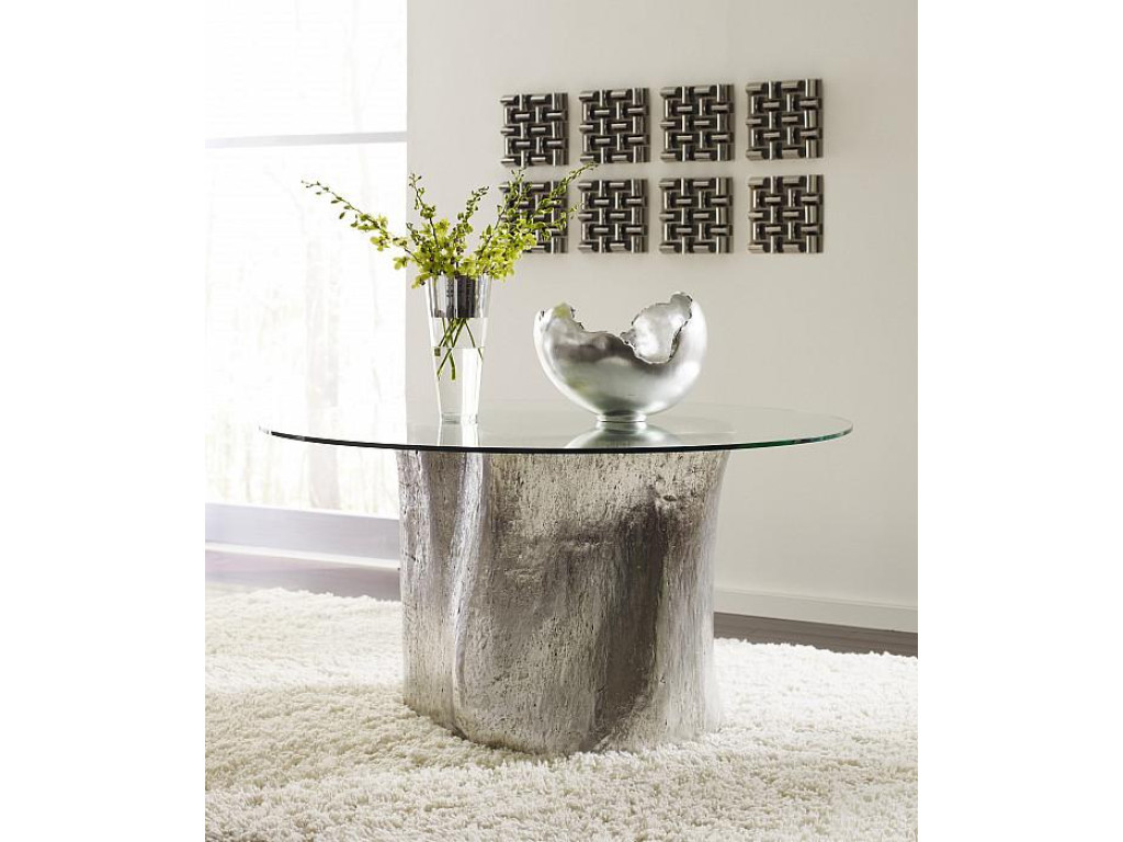 Log Dining Table, 60" Glass Top, Silver Leaf