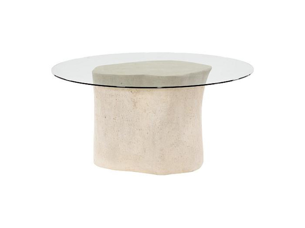 Log Dining Table, 60" Glass Top, Roman Stone