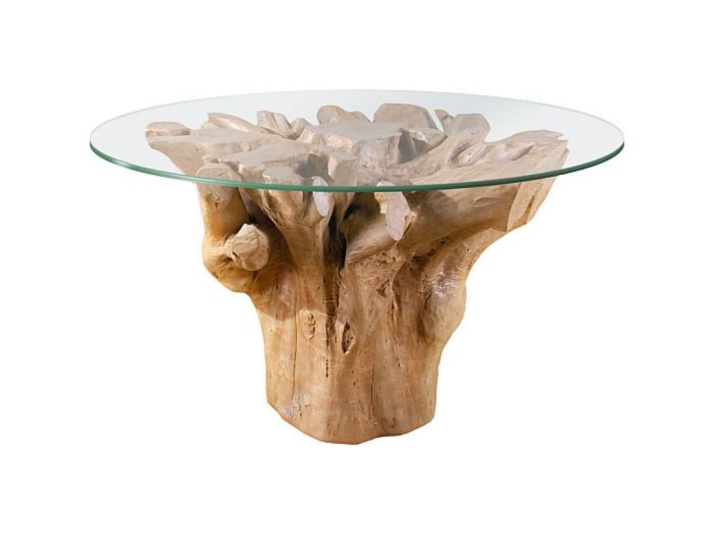 Root Dining Table Base, 60 Round Glass Top, Faux Bois