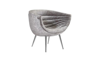 Nouveau Club Chair, Gray Crushed Velvet Fabric, Stainless Steel Legs