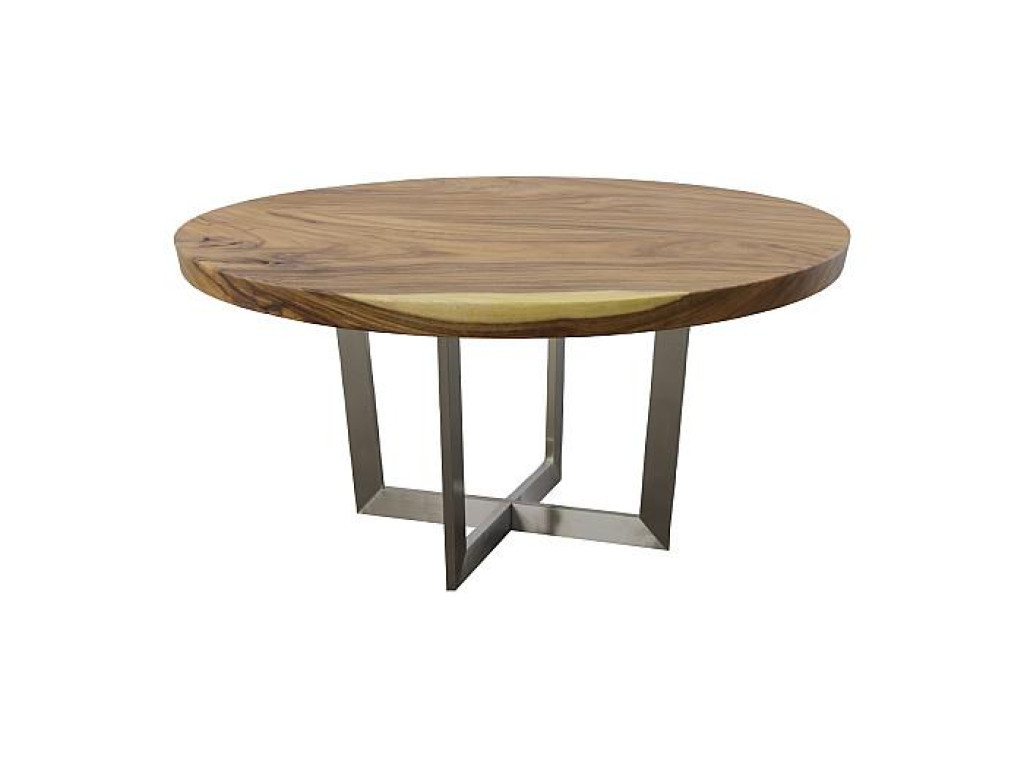 Chuleta Round Dining Table on Stainless Steel Base, Natural