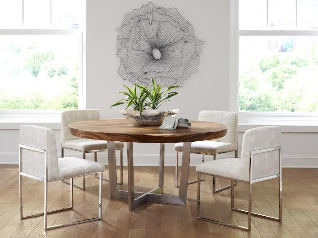 Chuleta Round Dining Table on Stainless Steel Base, Natural