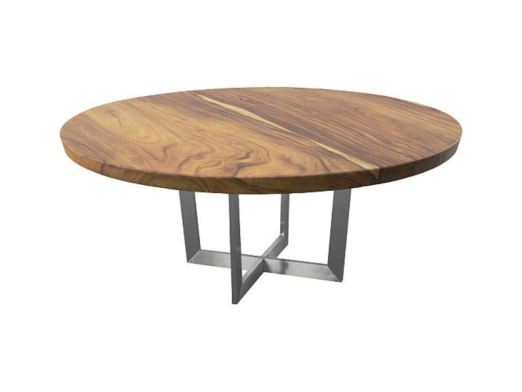 Chuleta Round Dining Table on Stainless Steel Base, Natural