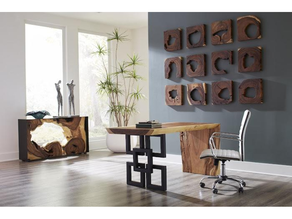 Waterfall Desk, Natural, Satin Black Overlap Leg