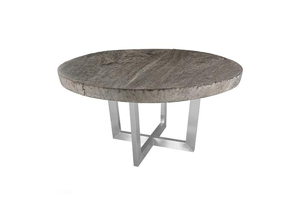 Chuleta Round Dining Table on Stainless Steel Base, Gray Stone