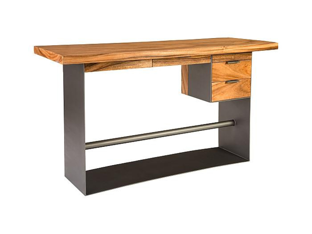 Iron Frame Standing Desk with Drawers, Natural, Bar Height