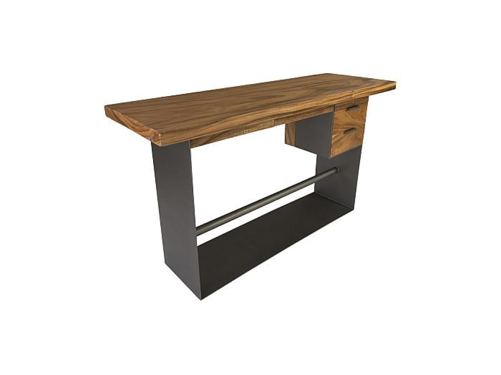 Iron Frame Standing Desk with Drawers, Natural, Bar Height