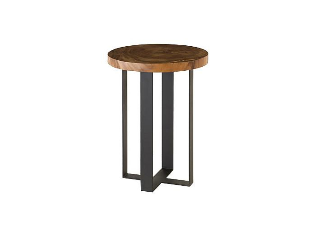 Chuleta Bar Table on Black Metal Base, Chamcha Wood, Natural