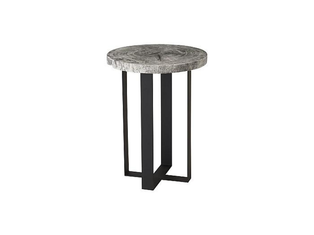 Chuleta Bar Table on Black Metal Base, Chamcha Wood, Gray Stone