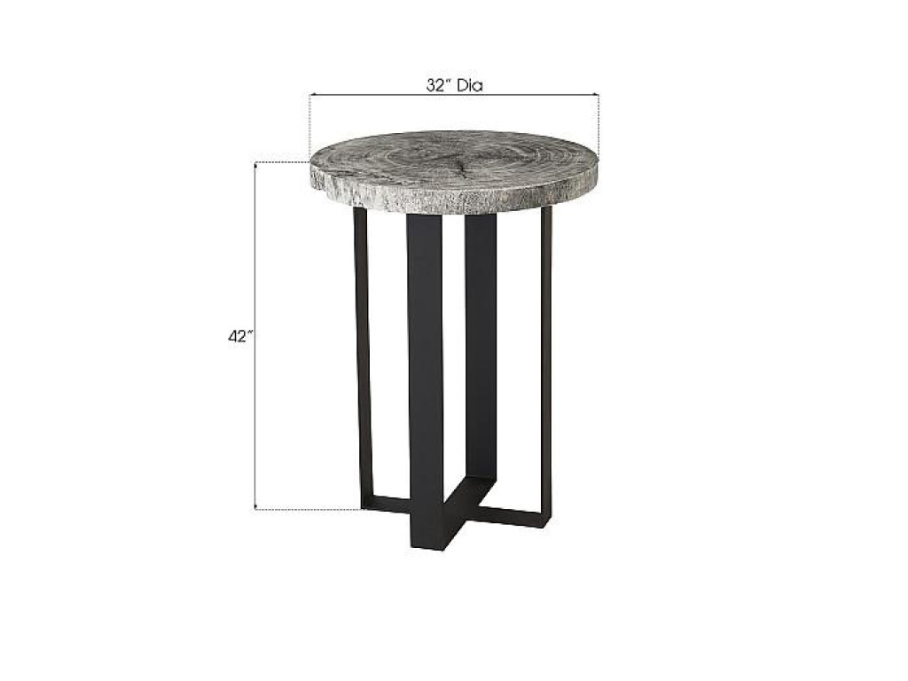 Chuleta Bar Table on Black Metal Base, Chamcha Wood, Gray Stone