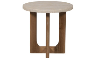 Bliss Outdoor End Table- Wood & Travertine